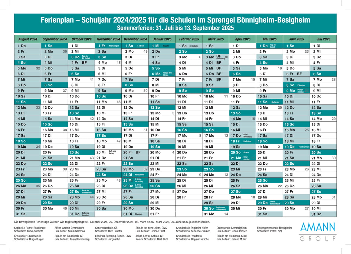 Ferienplan 2024/2025